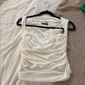 Zara Ivory Gathered Sleeveless Blouse